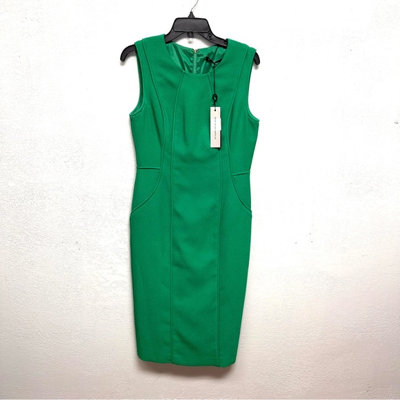 Black Halo Size 10 Sleeveless Seamed Crewneck Sheath Dress Green Cove - Picture 2 of 7